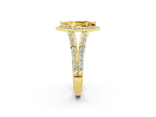 Yellow gold Marquise Cut Yellow Sapphire Split Shank Halo Ring with Four-Prong Setting
