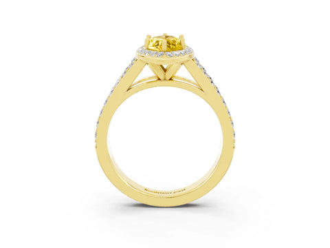 Yellow gold Marquise Cut Yellow Sapphire Split Shank Halo Ring with Four-Prong Setting_15