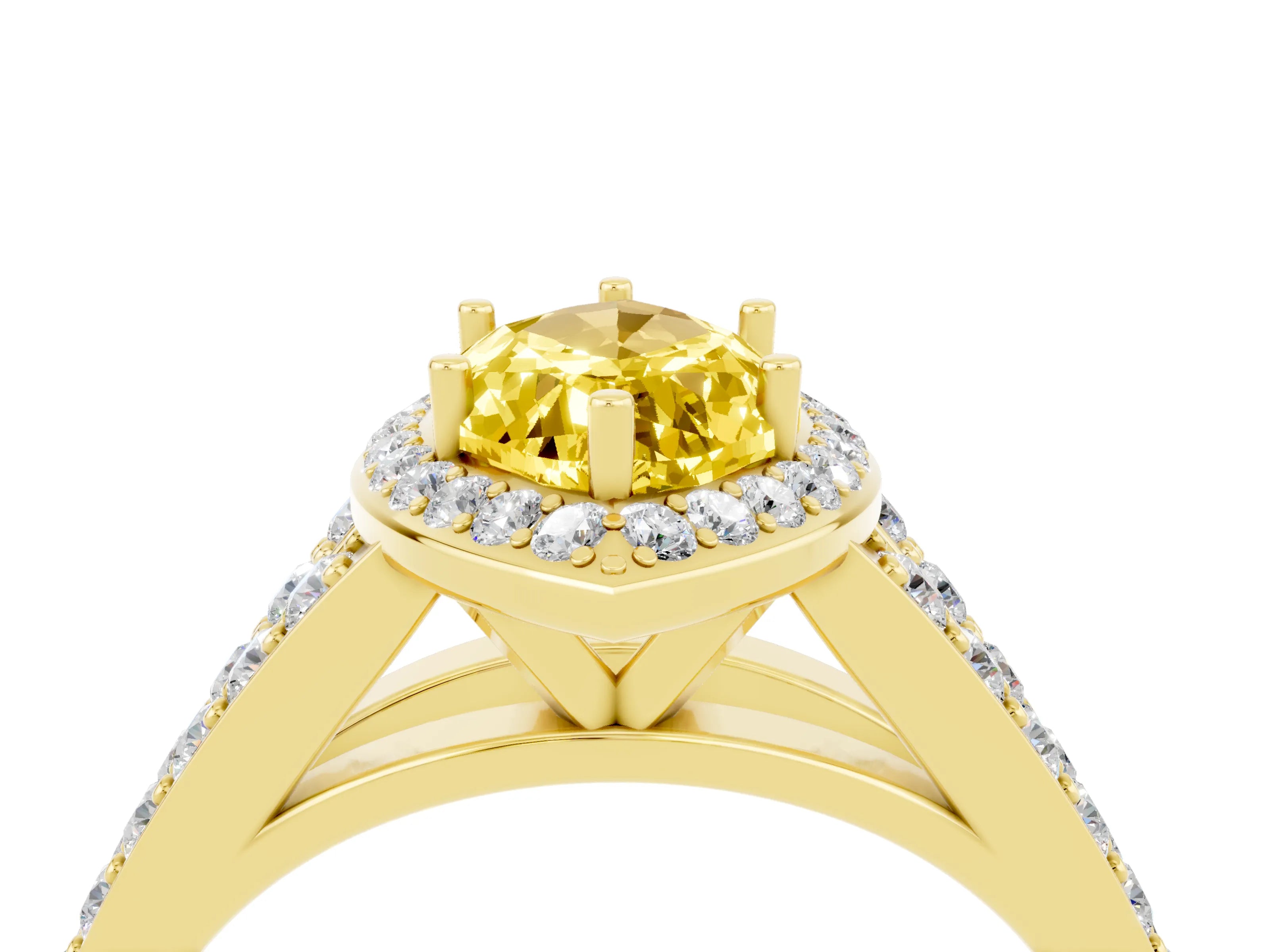 Yellow gold Marquise Cut Yellow Sapphire Split Shank Halo Ring with Four-Prong Setting_16