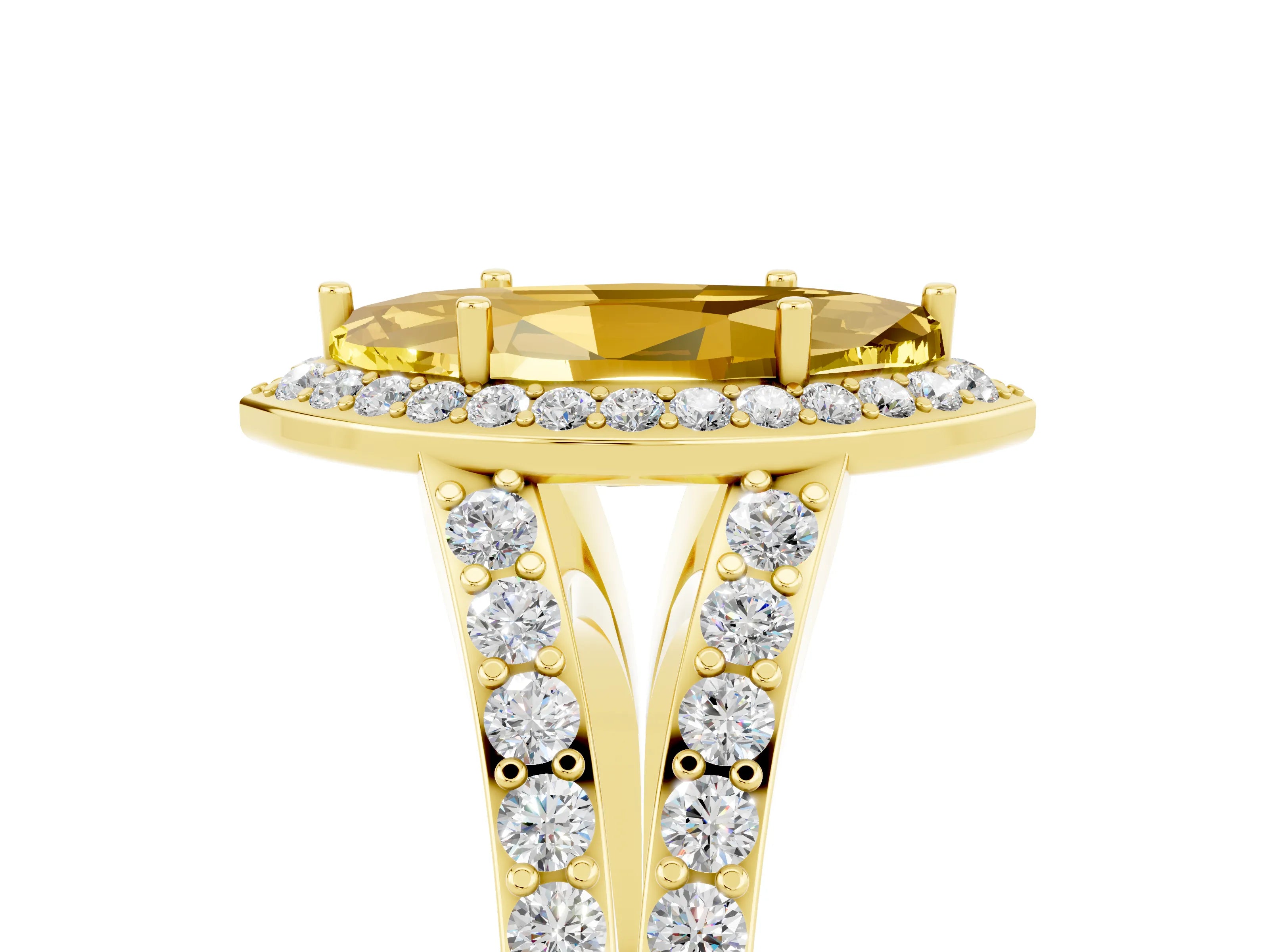 Yellow gold Marquise Cut Yellow Sapphire Split Shank Halo Ring with Four-Prong Setting_17