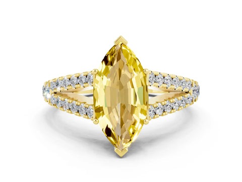 Yellow gold Marquise Cut Yellow Sapphire Split Shank Pavé Engagement Ring with Four-Prong Setting_12