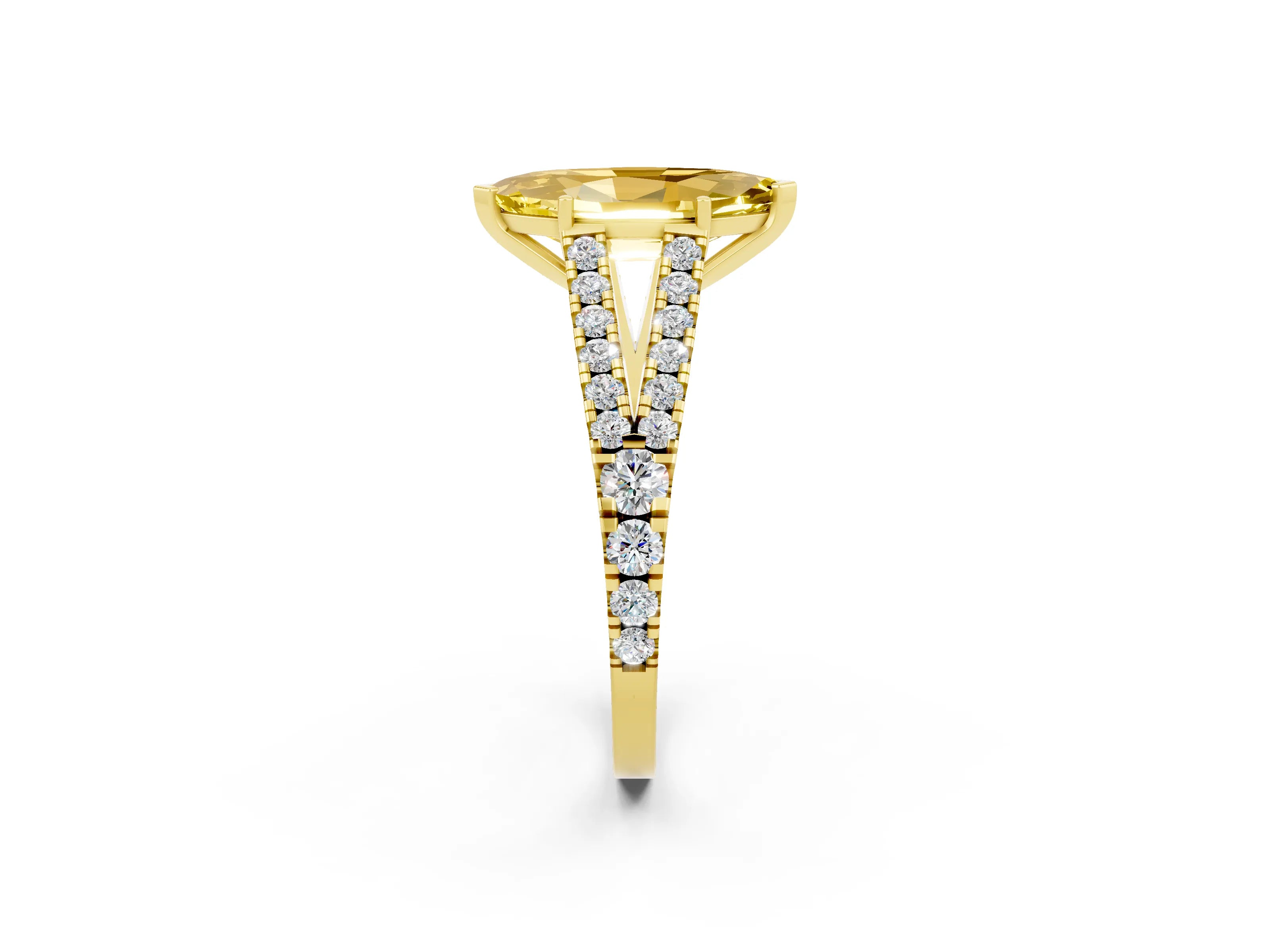 Yellow gold Marquise Cut Yellow Sapphire Split Shank Pavé Engagement Ring with Four-Prong Setting_14