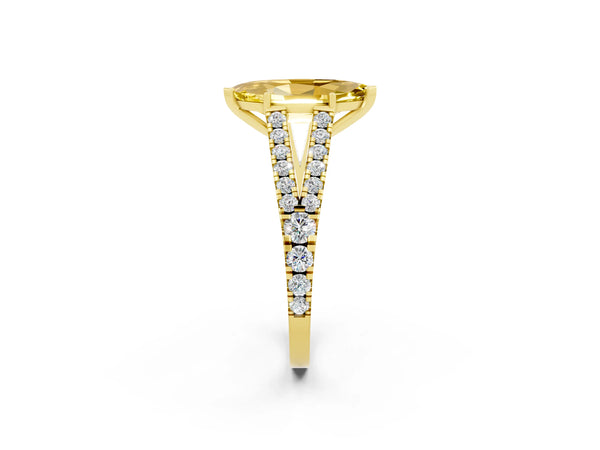 Yellow gold Marquise Cut Yellow Sapphire Split Shank Pavé Engagement Ring with Four-Prong Setting