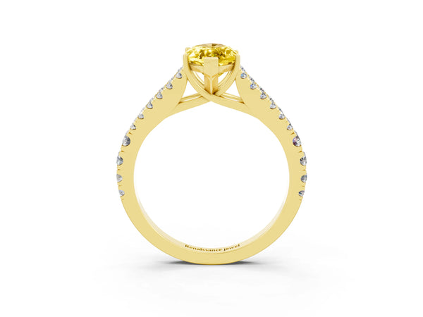 Yellow gold Marquise Cut Yellow Sapphire Split Shank Pavé Engagement Ring with Four-Prong Setting