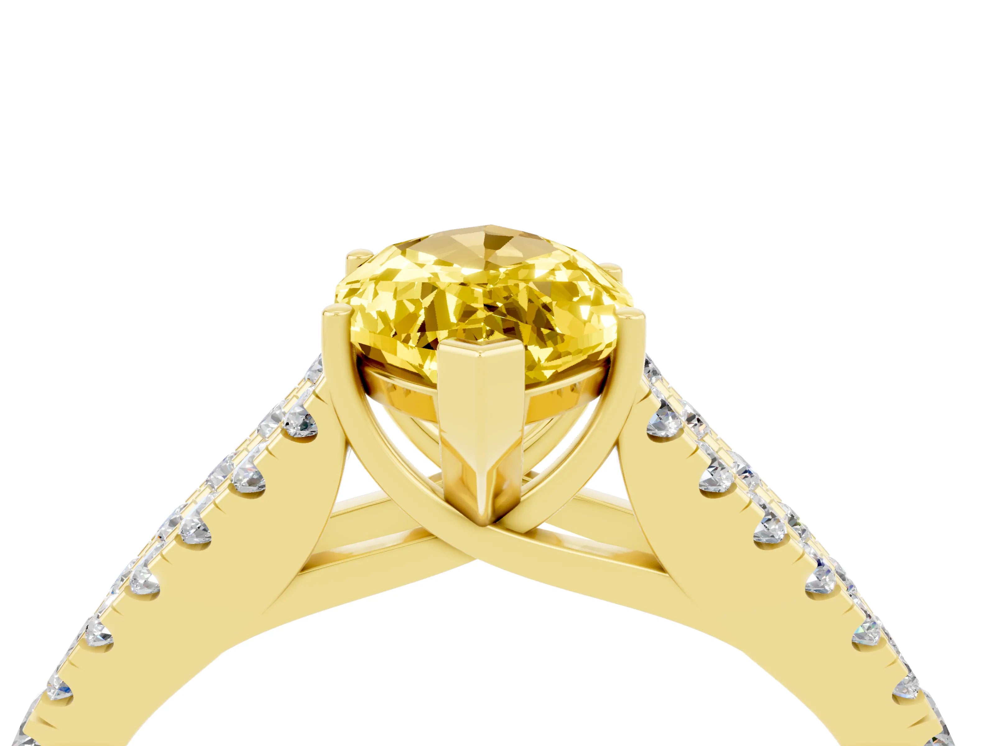 Yellow gold Marquise Cut Yellow Sapphire Split Shank Pavé Engagement Ring with Four-Prong Setting_16
