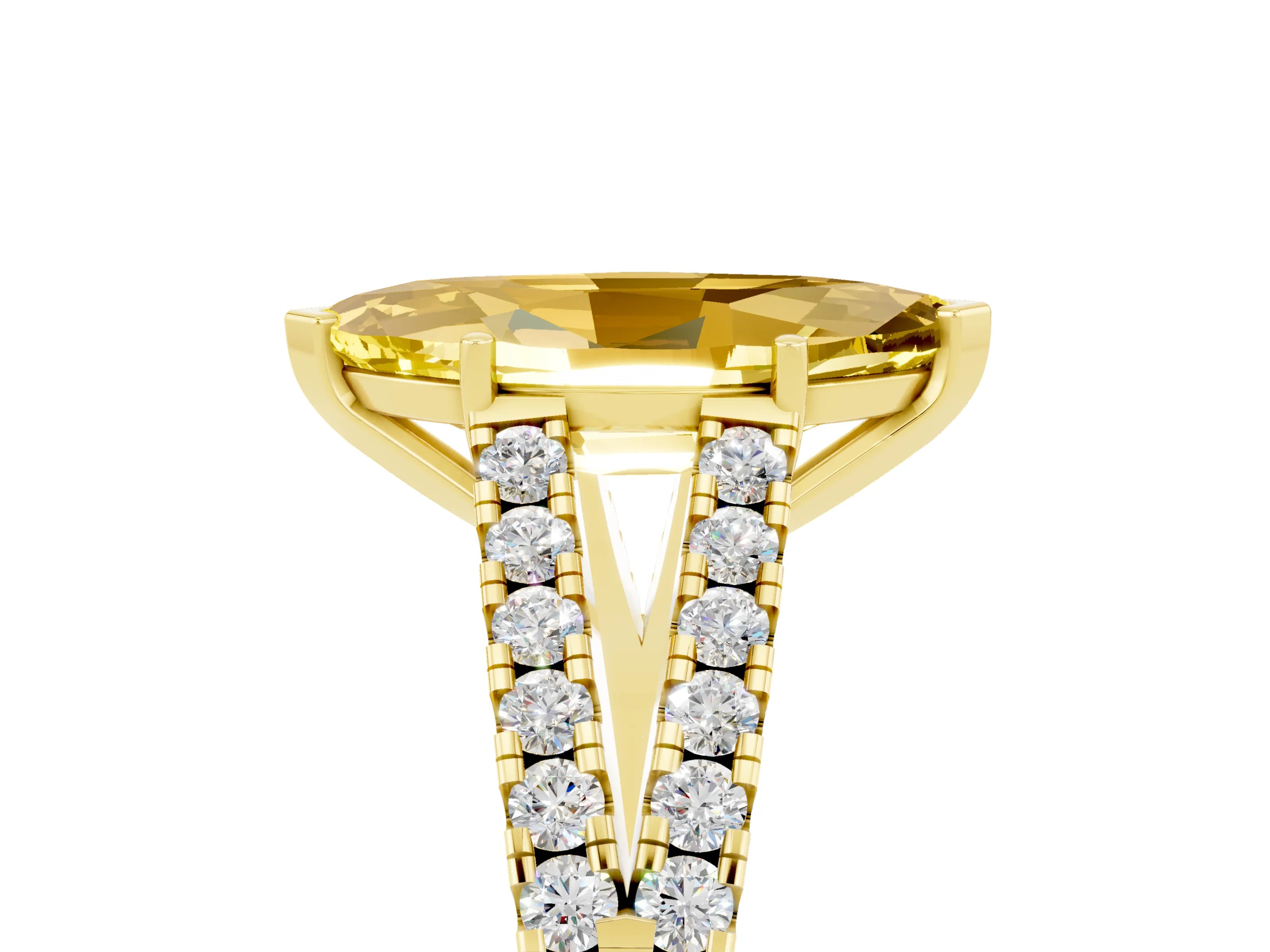 Yellow gold Marquise Cut Yellow Sapphire Split Shank Pavé Engagement Ring with Four-Prong Setting_17