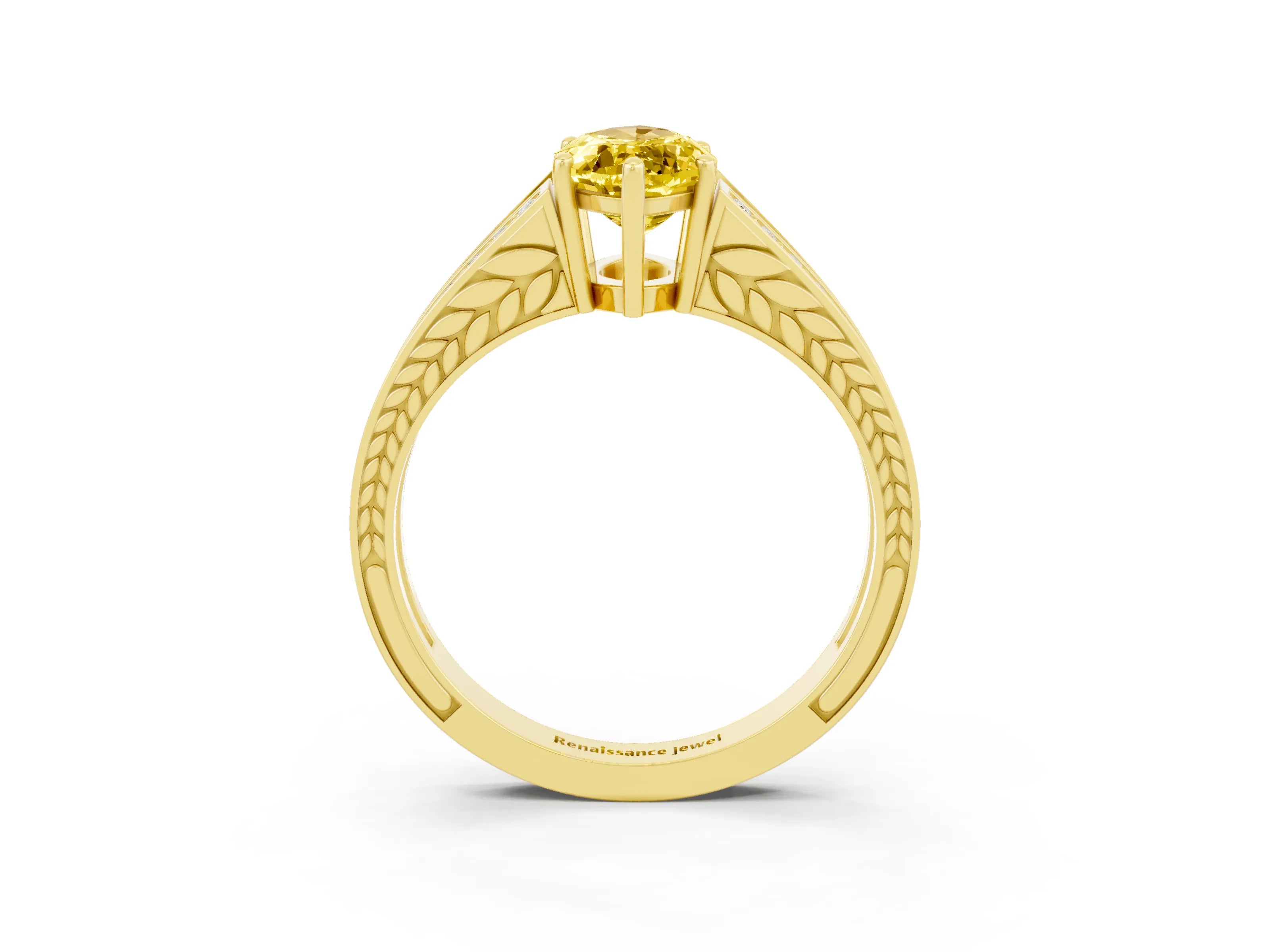 Yellow gold Marquise Cut Yellow Sapphire Split Shank Ring with Pavé Band and Four-Prong Setting_3
