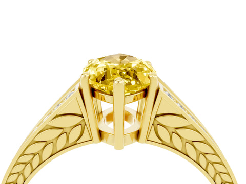 Yellow gold Marquise Cut Yellow Sapphire Split Shank Ring with Pavé Band and Four-Prong Setting_4