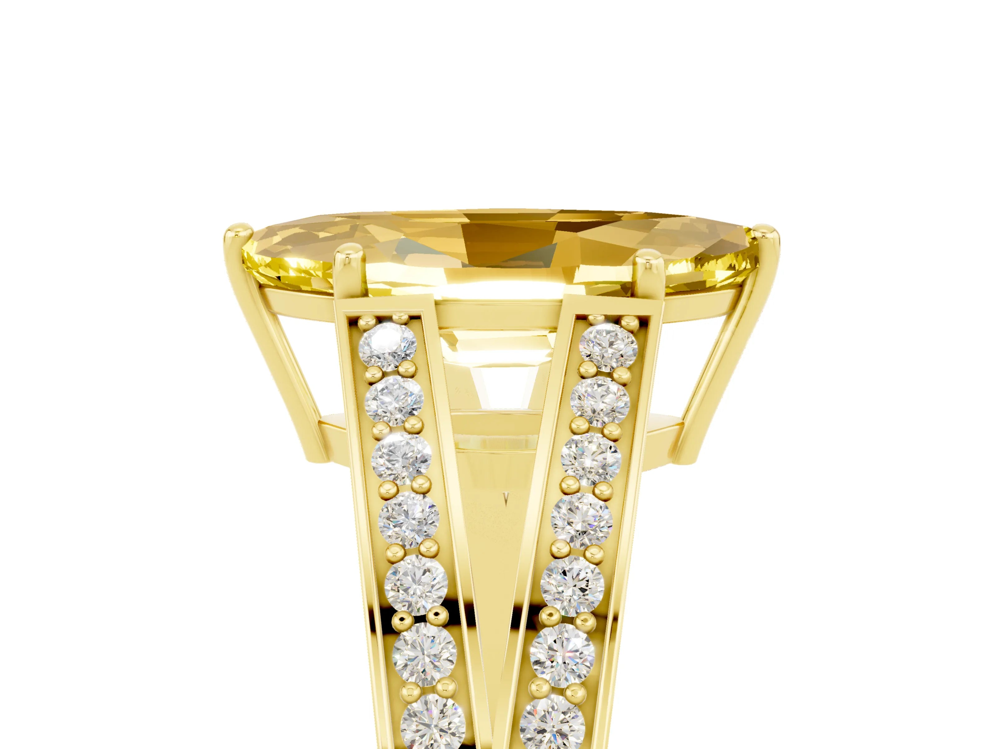 Yellow gold Marquise Cut Yellow Sapphire Split Shank Ring with Pavé Band and Four-Prong Setting_5
