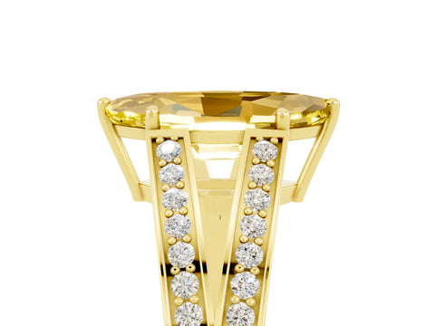 Yellow gold Marquise Cut Yellow Sapphire Split Shank Ring with Pavé Band and Four-Prong Setting_5