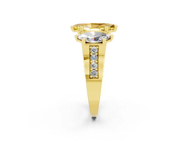 Yellow gold Marquise Cut Yellow Sapphire Three-Stone Ring with Channel Set Band and Four-Prong Setting
