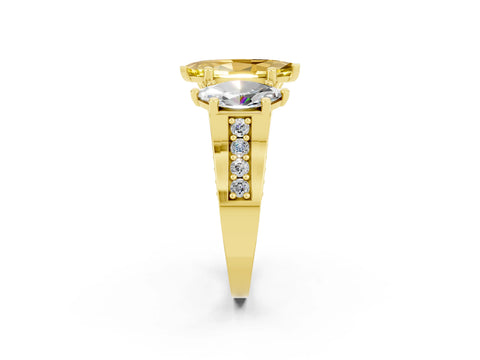 Yellow gold Marquise Cut Yellow Sapphire Three-Stone Ring with Channel Set Band and Four-Prong Setting_2