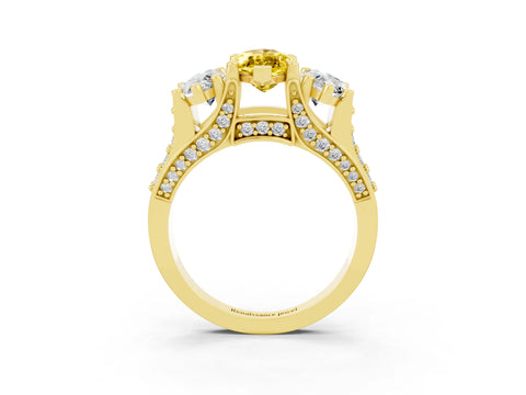 Yellow gold Marquise Cut Yellow Sapphire Three-Stone Ring with Channel Set Band and Four-Prong Setting_3