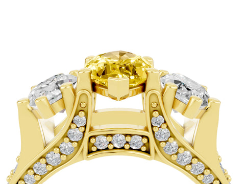 Yellow gold Marquise Cut Yellow Sapphire Three-Stone Ring with Channel Set Band and Four-Prong Setting_4