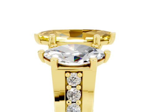 Yellow gold Marquise Cut Yellow Sapphire Three-Stone Ring with Channel Set Band and Four-Prong Setting_5
