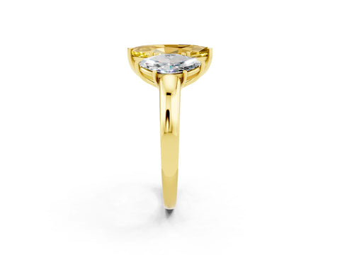 Yellow gold Marquise Cut Yellow Sapphire Three-Stone Ring with Four-Prong Setting and Classic Band_2