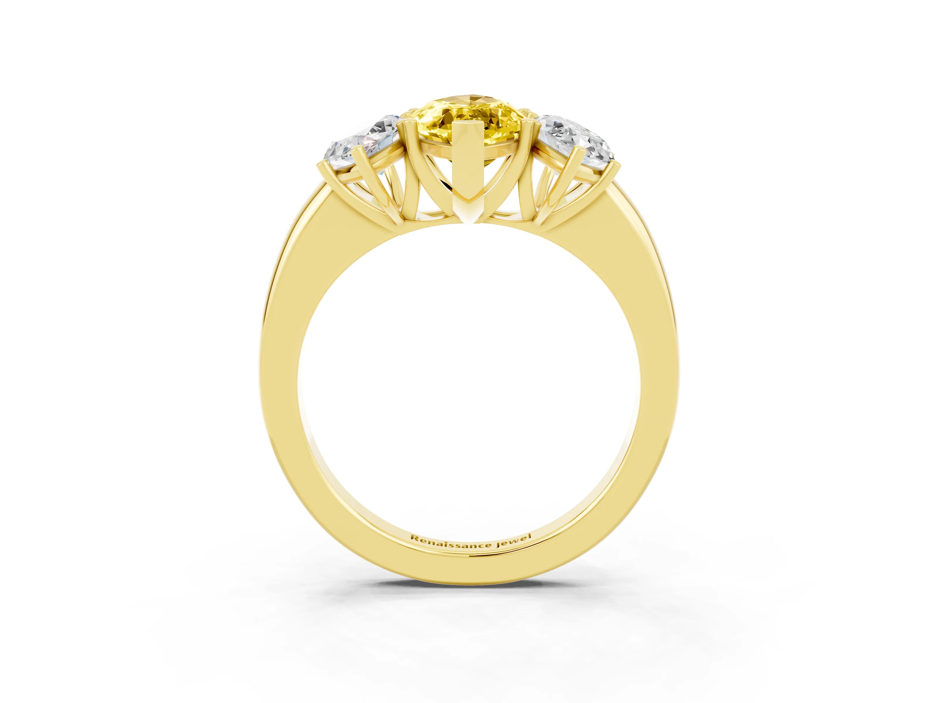 Yellow gold Marquise Cut Yellow Sapphire Three-Stone Ring with Four-Prong Setting and Classic Band_3
