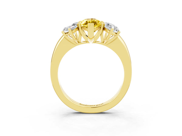Yellow gold Marquise Cut Yellow Sapphire Three-Stone Ring with Four-Prong Setting and Classic Band
