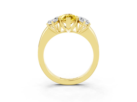 Yellow gold Marquise Cut Yellow Sapphire Three-Stone Ring with Four-Prong Setting and Classic Band_3