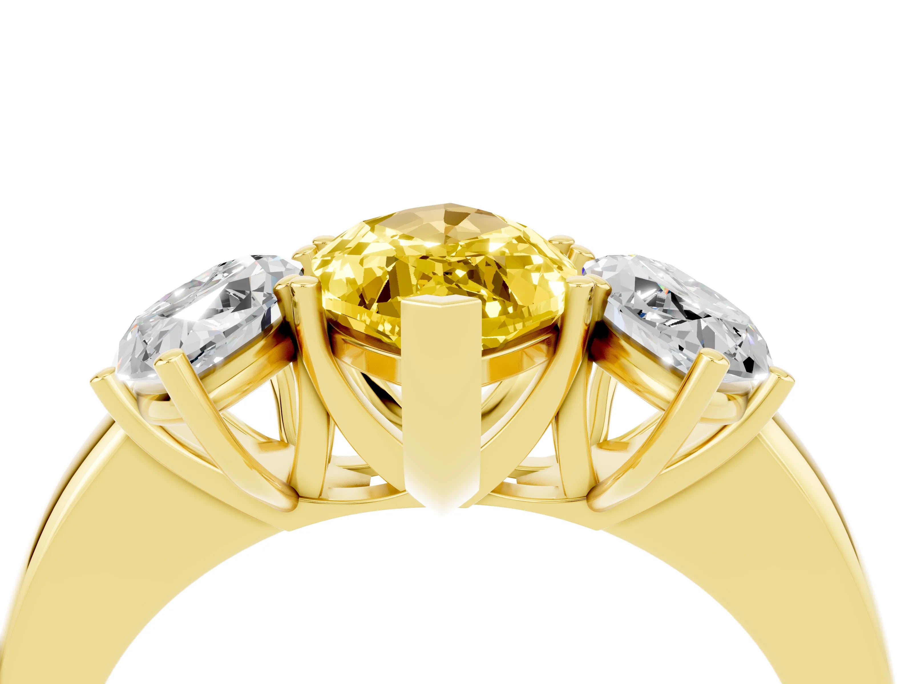 Yellow gold Marquise Cut Yellow Sapphire Three-Stone Ring with Four-Prong Setting and Classic Band_4