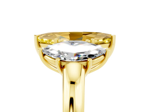 Yellow gold Marquise Cut Yellow Sapphire Three-Stone Ring with Four-Prong Setting and Classic Band_5