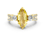 Yellow gold Marquise Cut Yellow Sapphire Three-Stone Ring with Pavé Split Shank and Four-Prong Setting_36
