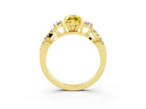 Yellow gold Marquise Cut Yellow Sapphire Three-Stone Ring with Pavé Split Shank and Four-Prong Setting_39