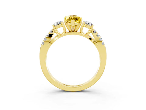 Yellow gold Marquise Cut Yellow Sapphire Three-Stone Ring with Pavé Split Shank and Four-Prong Setting_39