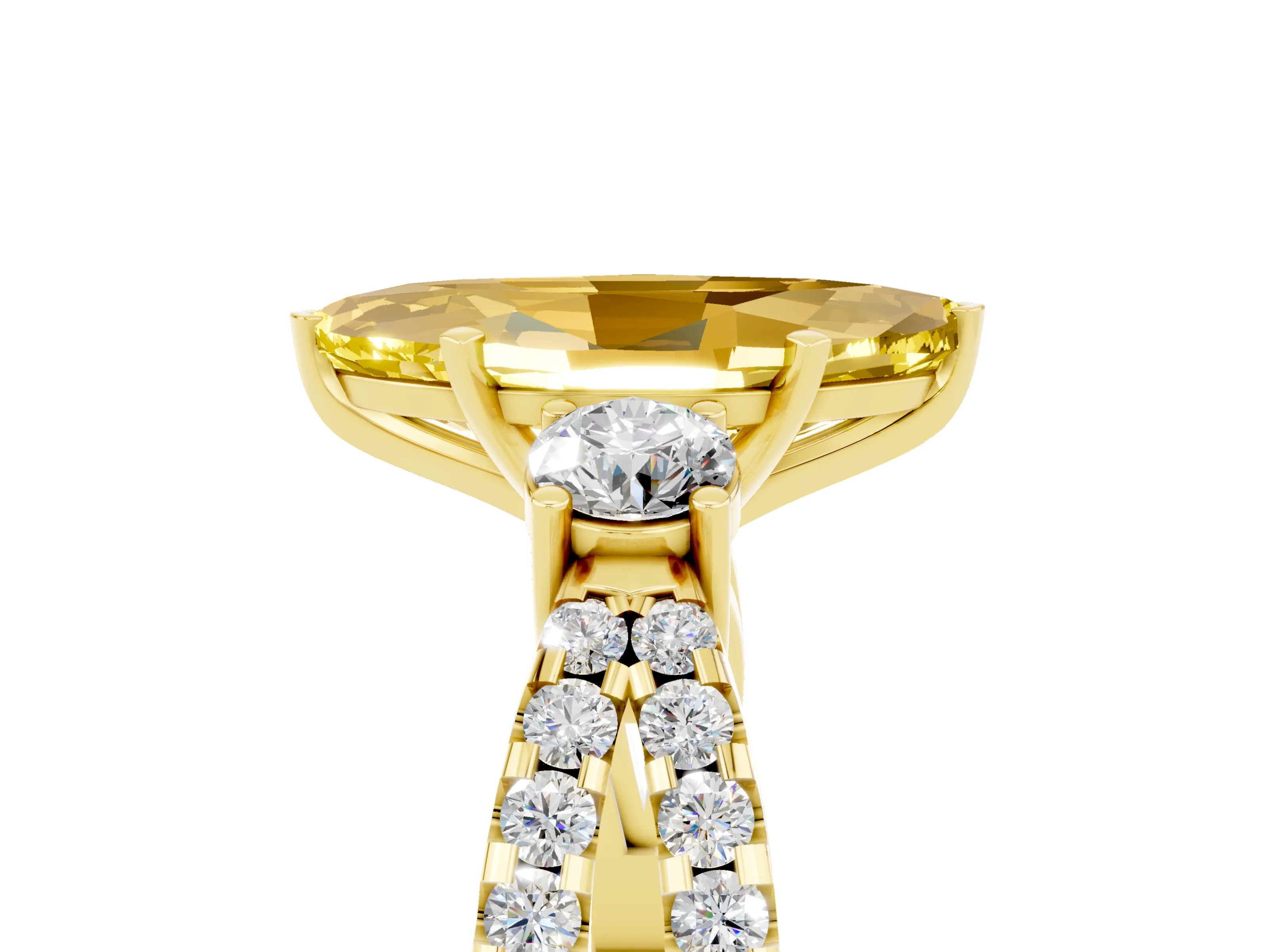 Yellow gold Marquise Cut Yellow Sapphire Three-Stone Ring with Pavé Split Shank and Four-Prong Setting_41