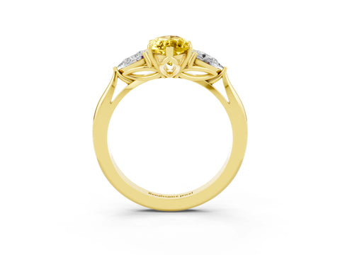 Yellow gold Marquise Cut Yellow Sapphire Three-Stone Ring with Pear Side Stones and Four-Prong Setting_15