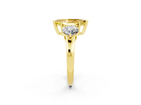 Yellow gold Marquise Cut Yellow Sapphire Three-Stone Ring with Prong Setting and Classic Band_2