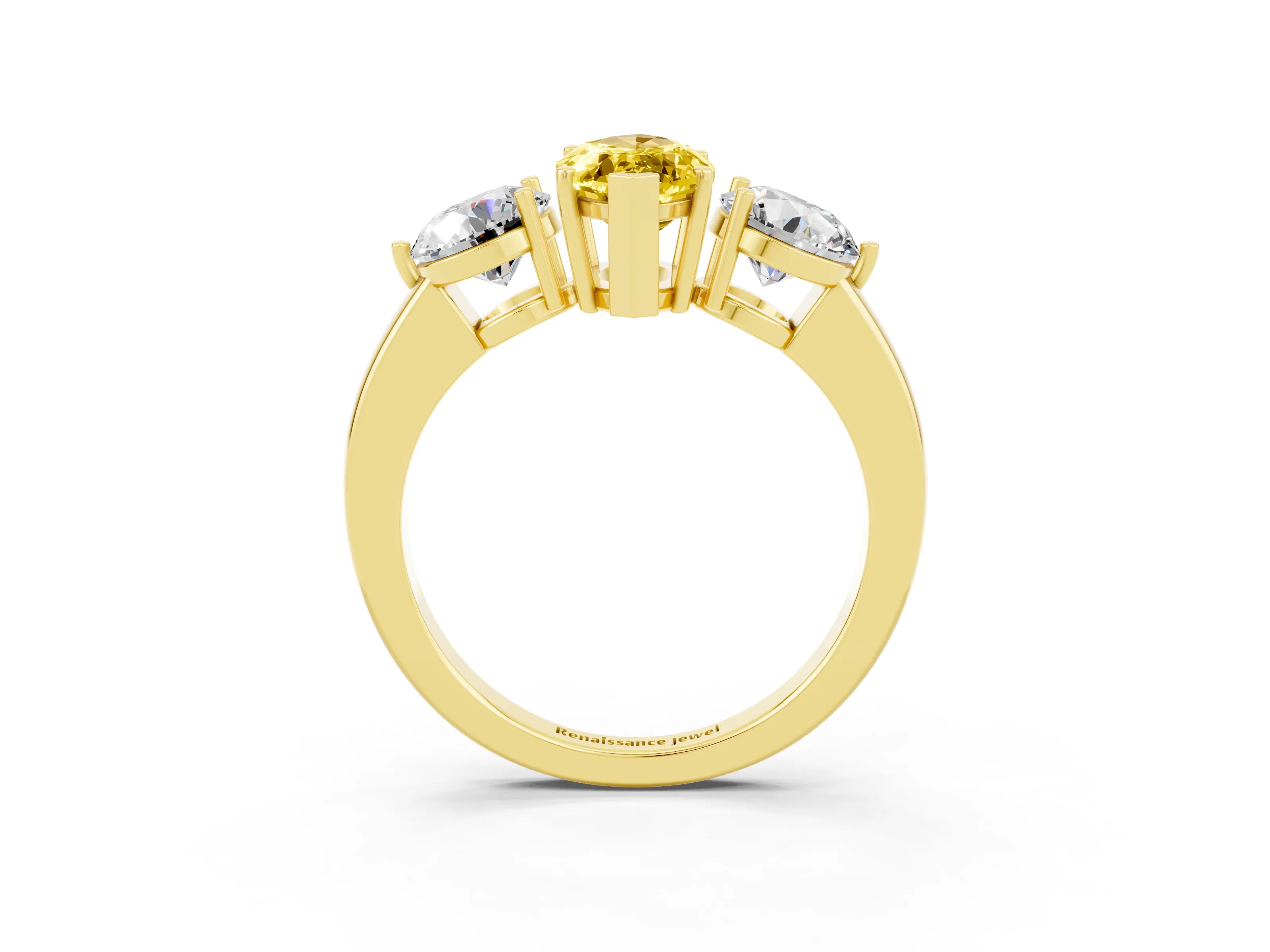 Yellow gold Marquise Cut Yellow Sapphire Three-Stone Ring with Prong Setting and Classic Band_3