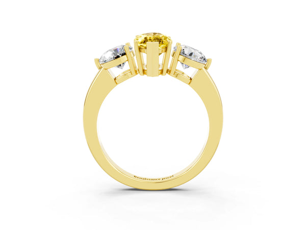 Yellow gold Marquise Cut Yellow Sapphire Three-Stone Ring with Prong Setting and Classic Band