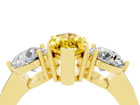 Yellow gold Marquise Cut Yellow Sapphire Three-Stone Ring with Prong Setting and Classic Band_4