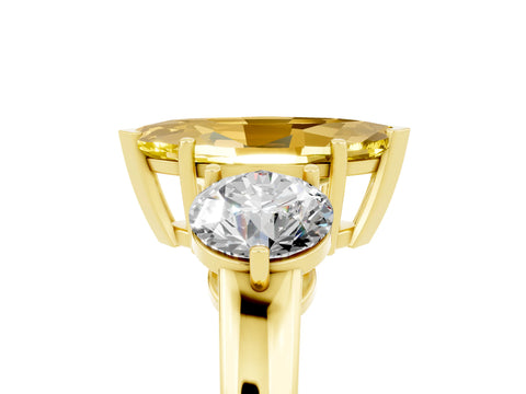 Yellow gold Marquise Cut Yellow Sapphire Three-Stone Ring with Prong Setting and Classic Band_5