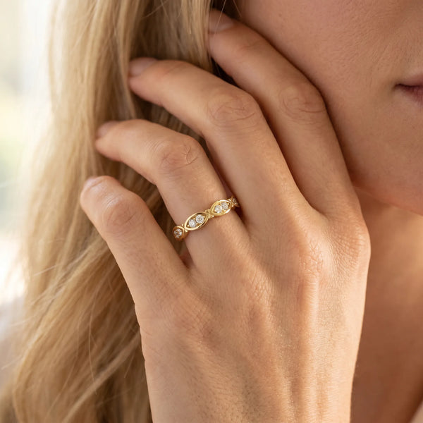 Yellow gold Marquise Diamond Bezel Set Eternity Band