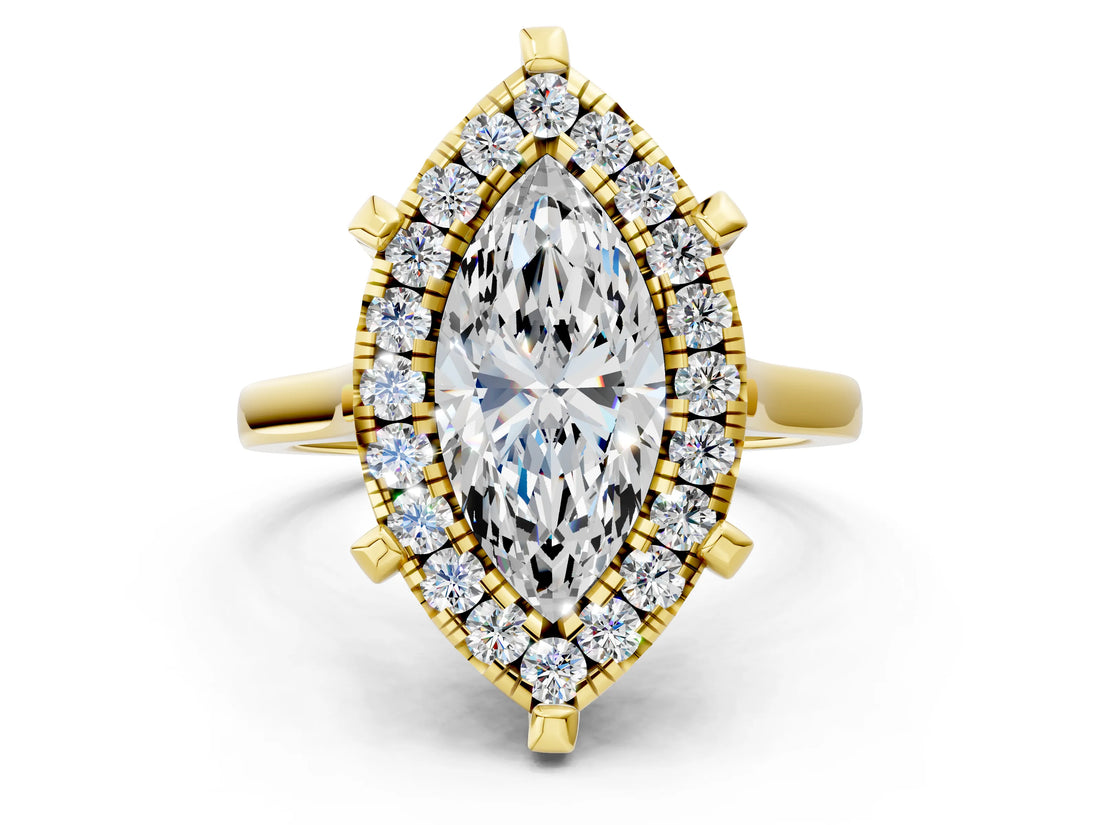 Yellow gold Marquise Diamond Cluster Halo Solitaire with Four-Prong Setting_77