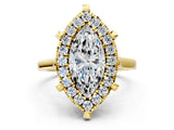 Yellow gold Marquise Diamond Cluster Halo Solitaire with Four-Prong Setting_77