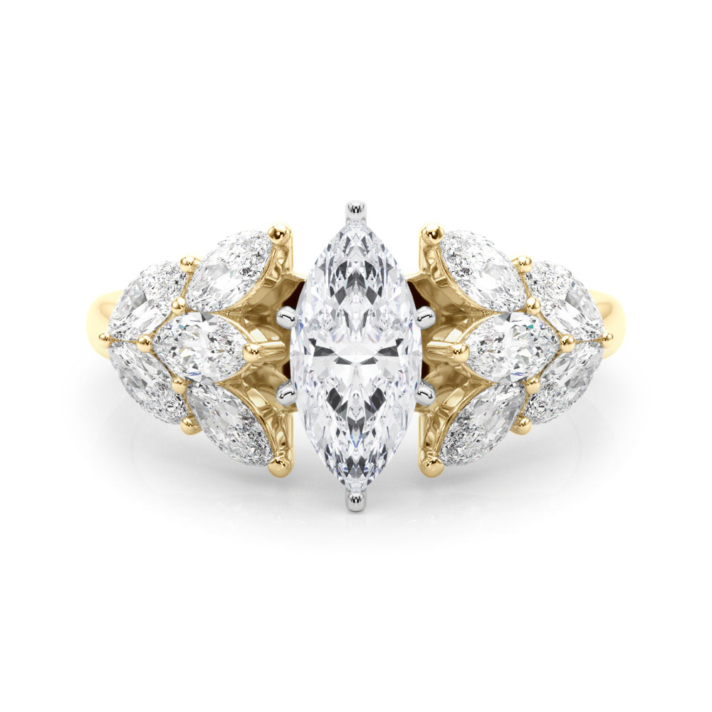 Yellow gold Marquise Diamond Cluster Leaf Design Ring with Prong Setting 1