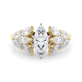18K Yellow Gold 4.02 Carat D VVS2 Marquise Diamond Cluster Leaf Design Ring with Prong Setting