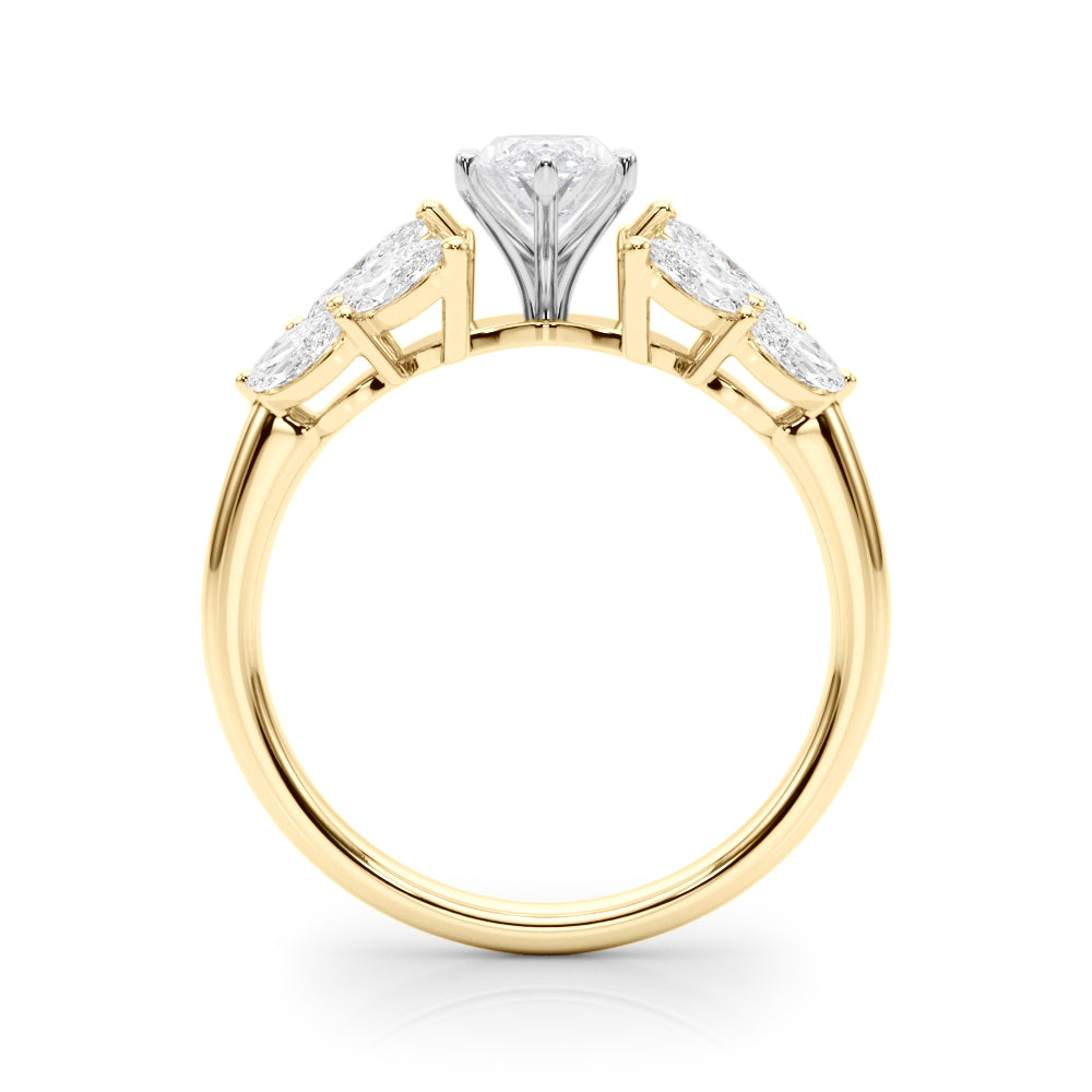 Yellow gold Marquise Diamond Cluster Leaf Design Ring with Prong Setting 2