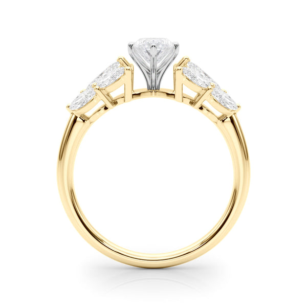 18K Yellow Gold 4.02 Carat D VVS2 Marquise Diamond Cluster Leaf Design Ring with Prong Setting