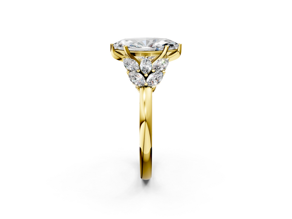 Yellow Gold Marquise Cluster Leaf Engagement Ring Setting with Marquise Accents