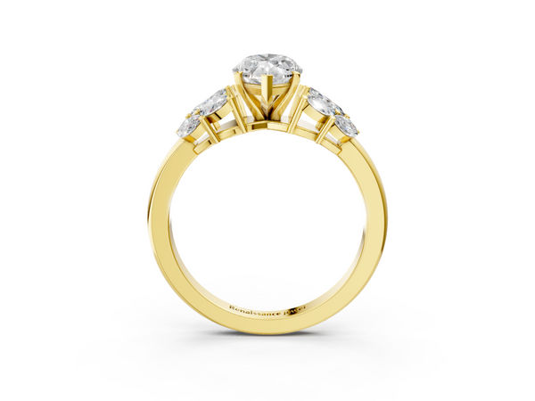 Yellow Gold Marquise Cluster Leaf Engagement Ring Setting with Marquise Accents