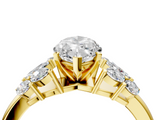 Yellow gold Marquise Diamond Cluster Leaf Design Ring with Prong Setting_99
