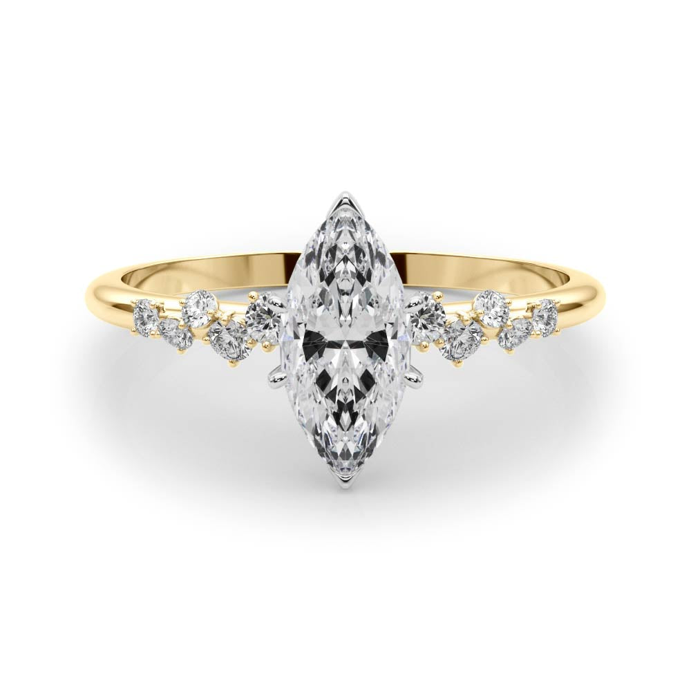 Yellow gold Marquise Diamond Cluster Prong-Set Solitaire Ring 1