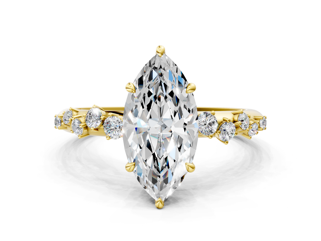 Yellow gold Marquise Diamond Cluster Prong-Set Solitaire Ring_78