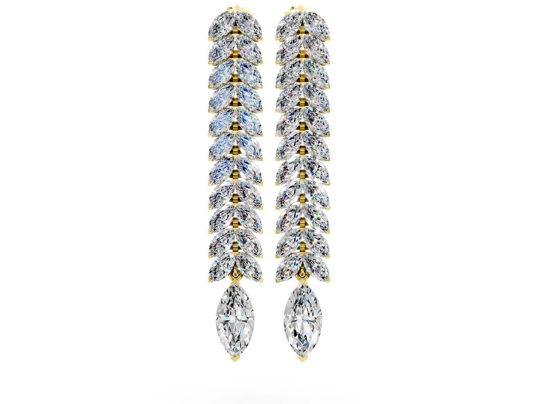 Yellow gold Marquise Diamond Double Row Dangle Earrings_12