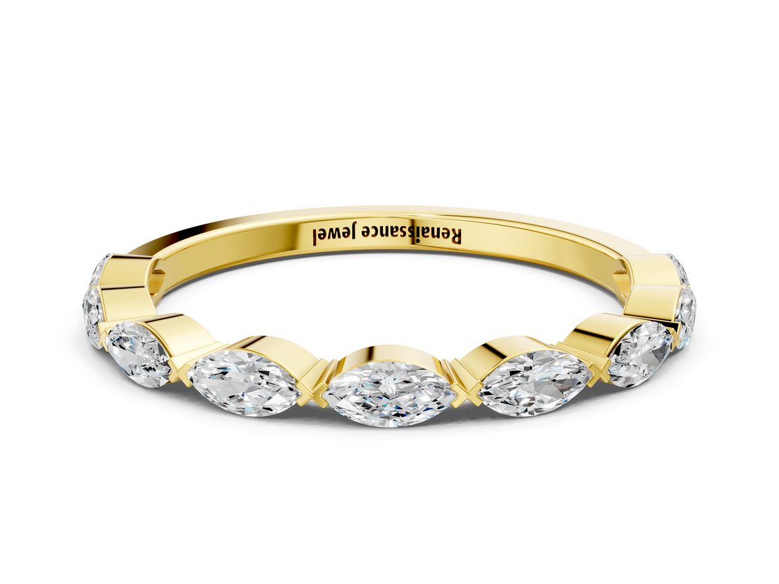 Yellow gold Marquise Diamond Eternity Band with Bezel Setting_25