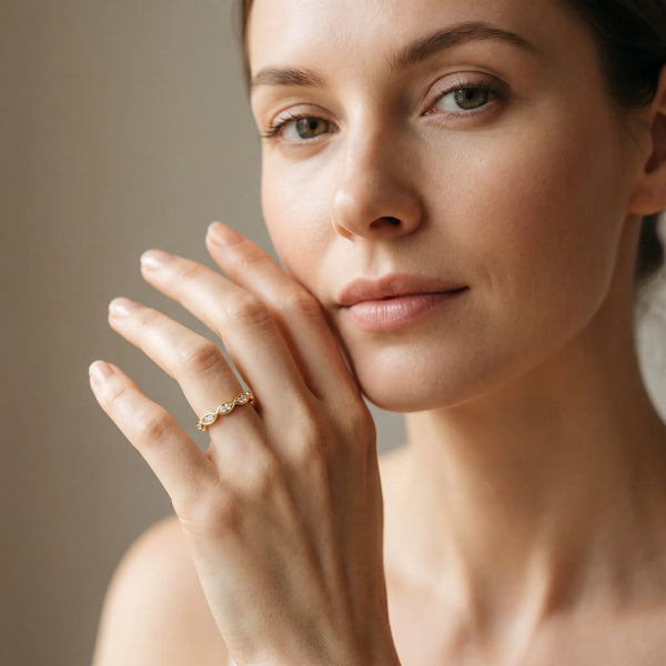 Yellow gold Marquise Diamond Eternity Band with Pavé and Bezel Setting